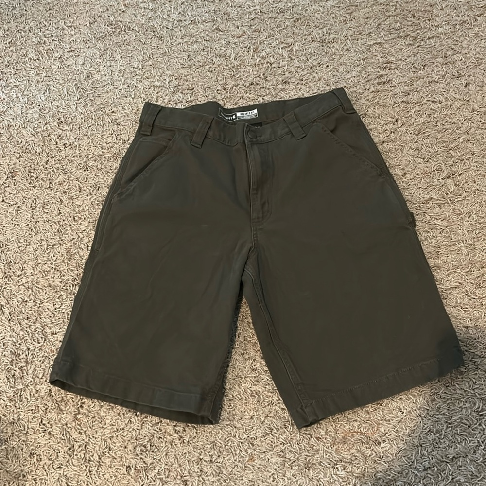 Carhartt Men's Shorts 33 Army Green Flat Front Relaxed Fit Carpenter Pocket